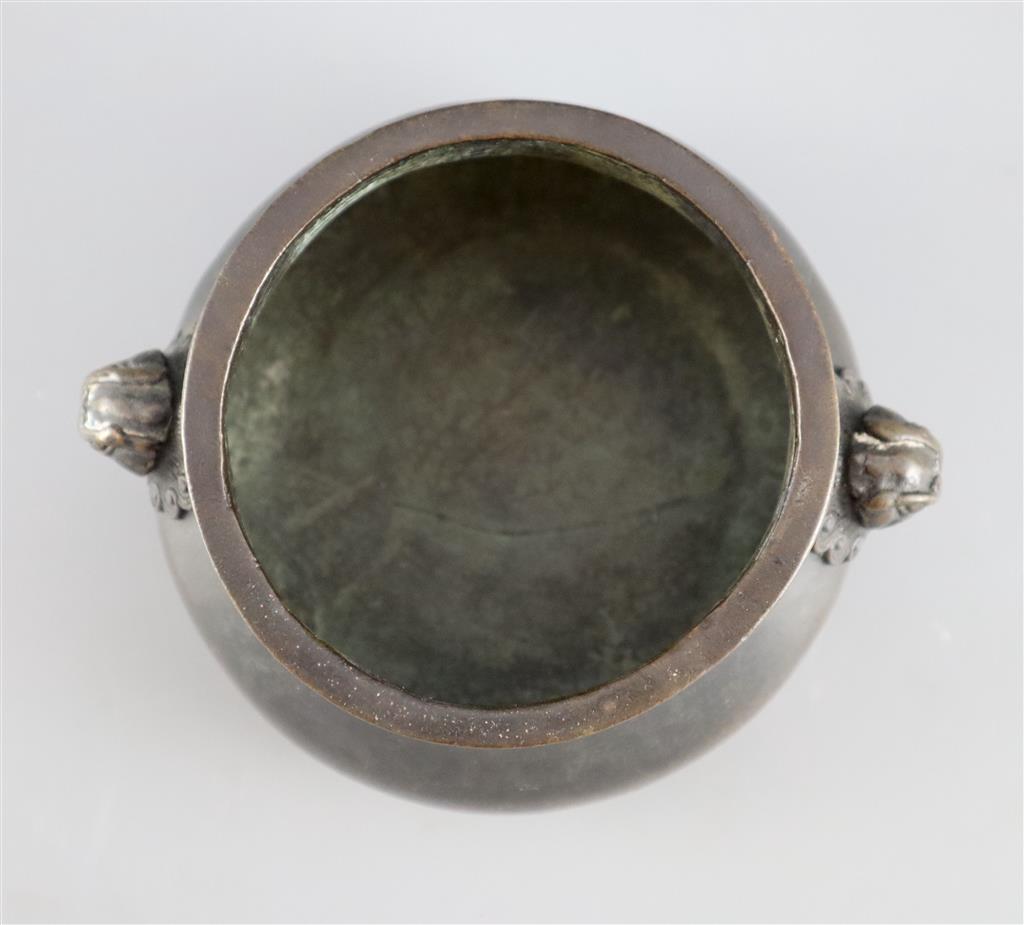 A Chinese bronze baluster censer, Xuande four character mark, but later, 16cm wide